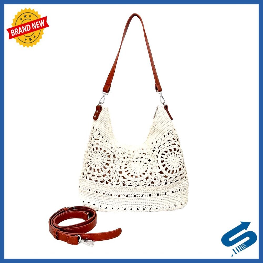 Handmade Crochet Crossbody Hobo Bag Adjustable Strap Summer Beach Travel